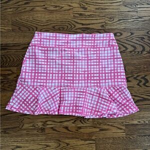 Vineyard Vines performance 15 “ golf skort pink gingham flounce hem size S NWT
